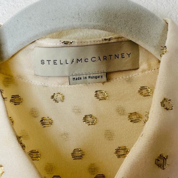 Stella McCartney Sheer Cream Gold Metallic Polka Dot Button Sheer Blouse 44 / L - Picture 7 of 11